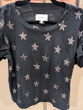 Current/Elliott The Ruffle Roadie Tee in Black Foil Stars Size 1/Small $35